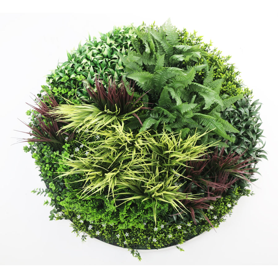 Slimline Artificial Green Wall Disc Art 100cm Grassy Fern UV Resistant (Black)